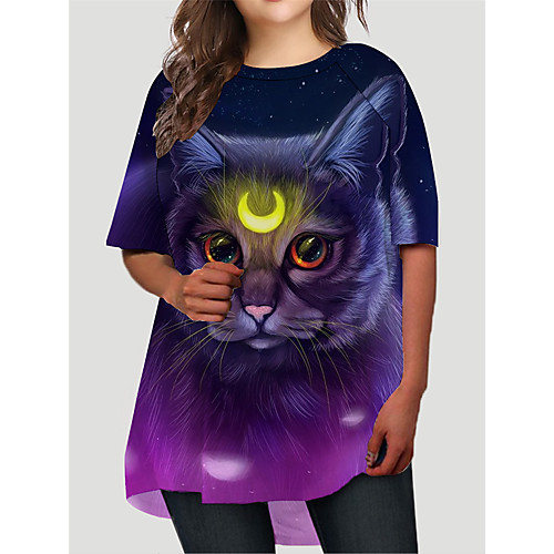 

Women's Plus Size Dresses T Shirt Dress Tee Dress Short Mini Dress Half Sleeve Cat Graphic Animal Print Basic Fall Blue XL XXL 3XL 4XL 5XL / Holiday