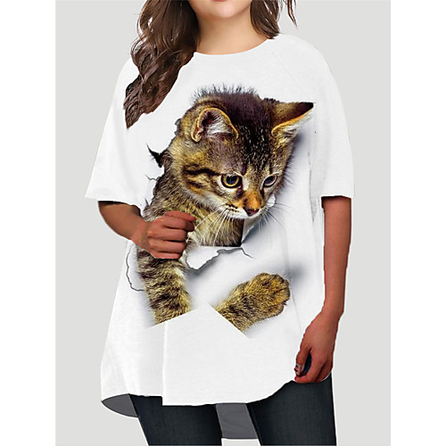 

Women's Plus Size Dresses T Shirt Dress Tee Dress Short Mini Dress Half Sleeve Cat Graphic Print Basic Fall White XL XXL 3XL 4XL 5XL / Holiday