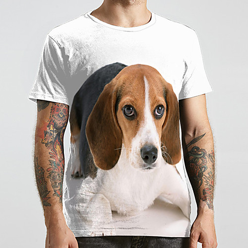 

Men's Unisex Tee T shirt 3D Print Dog Graphic Prints Animal Plus Size Print Short Sleeve Casual Tops Fashion Designer Big and Tall White