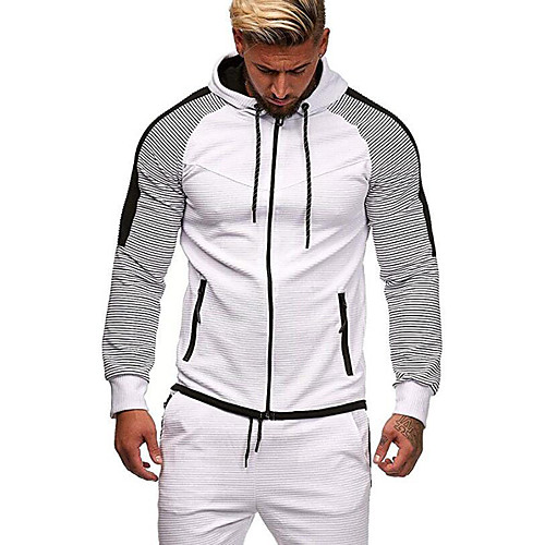 

Men's Full Zip Hoodie Striped Zipper Daily Fitness Sportswear Basic Hoodies Sweatshirts White Black Blue