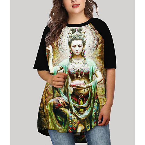 

Women's Plus Size Dresses T Shirt Dress Tee Dress Short Mini Dress Half Sleeve Graphic Portrait Print Basic Fall Green XL XXL 3XL 4XL 5XL / Holiday