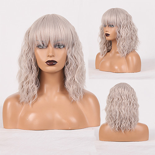 

Cosplay Costume Wig Synthetic Wig Wavy Loose Curl Neat Bang Wig Silver grey Synthetic Hair Women's Odor Free Fashionable Design Soft Dark Gray
