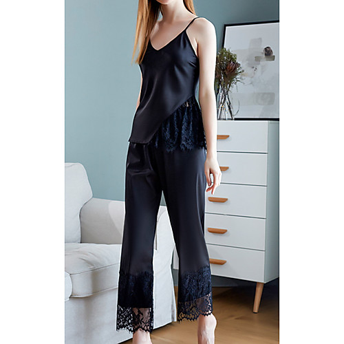 

Women's Deep V Suits Pajamas - Lace, Solid Colored