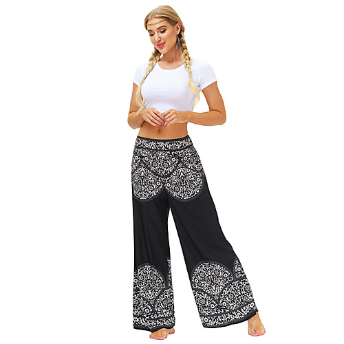 

Women's Yoga Pants Wide Leg Bottoms Quick Dry Breathable Bohemian Black Yoga Fitness Gym Workout Sports Activewear / Casual / Athleisure