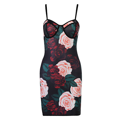 

mesh printed chest strap dress women 20575p european and american new style commuter slim small incense skirt