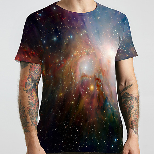 

Men's Unisex Tee T shirt 3D Print Galaxy Graphic Prints Plus Size Print Short Sleeve Casual Tops Basic Designer Big and Tall Rainbow