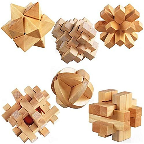 

3D Wooden Cube Brain Teaser Puzzle 6 pcs, IQ Puzzles Great Educational Intelligence Jigsaw Puzzles Toys for Adult Children - Challenge Logical Thinking