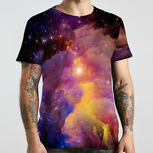 

Men's Unisex Tee T shirt 3D Print Galaxy Graphic Prints Plus Size Print Short Sleeve Casual Tops Basic Designer Big and Tall Purple