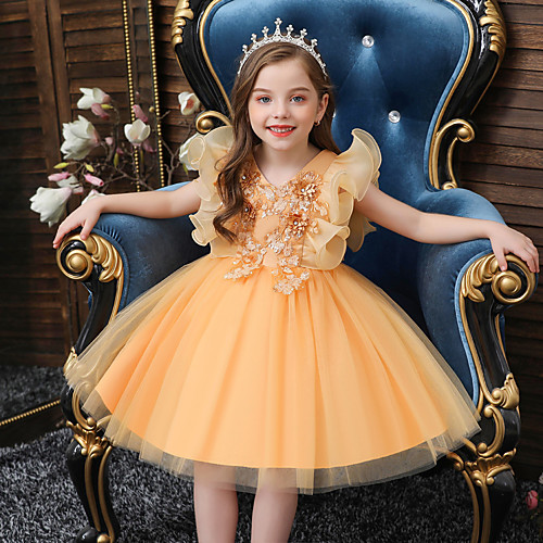 

Princess Short / Mini Engagement Party / Homecoming Flower Girl Dresses - Organza / Satin / Polyester Sleeveless V Neck with Sash / Ribbon / Appliques / Paillette