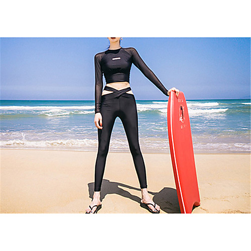 

Women's Rash Guard Dive Skin Suit Spandex Swimwear Quick Dry Breathable Long Sleeve 2 Piece - Swimming Surfing Water Sports Solid Colored Autumn / Fall Spring Summer