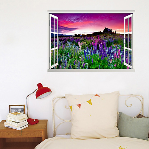 

3D False Window New Wall Paste Sunset Lavender Sea Home Corridor Background Decoration Can Be Removed Stickers