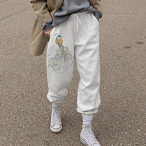 

Women's Streetwear Sweatpants Comfort Going out Weekend Jogger Pants Patterned Graphic Prints Full Length Elastic Drawstring Design Print White