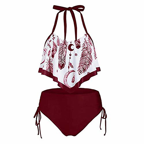 

amober swimsuit cover ups for women,women plus size print tankini swimjupmsuit swimsuit beachwear padded swimwear wine