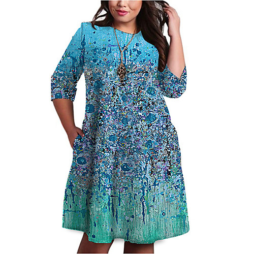 

Women's Plus Size Dresses Shift Dress Knee Length Dress 3/4 Length Sleeve Floral Graphic Print Basic Fall Green XL XXL 3XL 4XL 5XL / Holiday