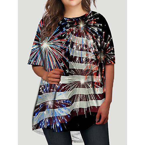 

Women's Plus Size Dresses T Shirt Dress Tee Dress Short Mini Dress Half Sleeve Graphic Flag Print Basic Fall Black XL XXL 3XL 4XL 5XL / Holiday