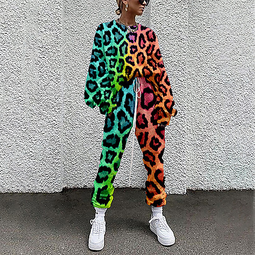 

Women's Basic Streetwear Leopard Vacation Casual / Daily Two Piece Set Tracksuit T shirt Pant Loungewear Drawstring Print Tops
