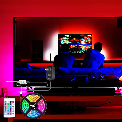 

5m Flexible LED Strip Lights Light Sets RGB Tiktok Lights 300 LEDs SMD2835 8mm 1 24Keys Remote Controller 1 x1A power adapter 1 set Multi Color Cuttable Party Decorative 12 V