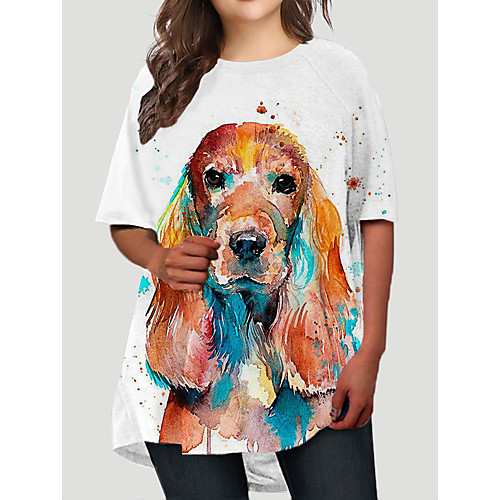 

Women's Plus Size Dresses T Shirt Dress Tee Dress Short Mini Dress Half Sleeve Dog Graphic Animal Print Basic Fall Blue Green XL XXL 3XL 4XL 5XL / Holiday