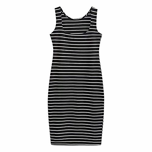 

Women's Shift Dress Midi Dress White Black Sleeveless Striped Split Summer Sporty Casual 2021 S M L XL