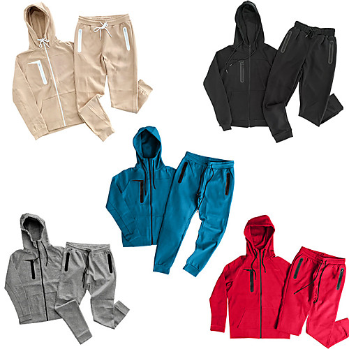 

Men's 2 Piece Full Zip Tracksuit Sweatsuit Casual Athleisure 2pcs Winter Long Sleeve Thermal Warm Moisture Wicking Breathable Fitness Gym Workout Running Jogging Training Sportswear Solid Colored