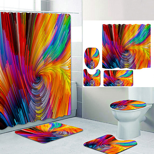 

Color Swirl Digital Printing Four-piece Set Shower Curtains and Hooks Modern Polyester Machine Made Waterproof Bathroom