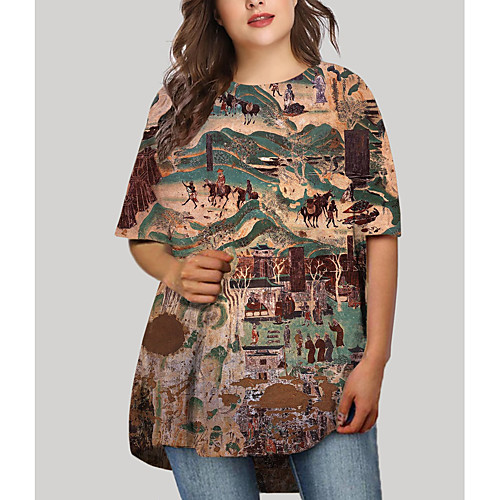 

Women's Plus Size Dresses T Shirt Dress Tee Dress Short Mini Dress Half Sleeve Graphic Print Basic Fall Brown XL XXL 3XL 4XL 5XL / Holiday