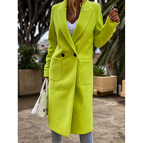 

Women's Solid Colored Patchwork Basic Fall & Winter Trench Coat Long Going out Long Sleeve Cotton Coat Tops Black