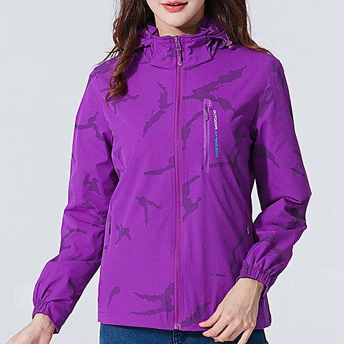 

Women's Hiking Windbreaker Outdoor Camo Waterproof Windproof Breathable Quick Dry Top Full Length Visible Zipper Hunting Fishing Climbing Purple Blue Rose Red