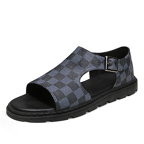 

Men's Sandals Leather Shoes Flat Sandals Casual Beach Daily Outdoor Water Shoes Walking Shoes Nappa Leather Cowhide Breathable Handmade Non-slipping Booties / Ankle Boots Blue Brown Color Block