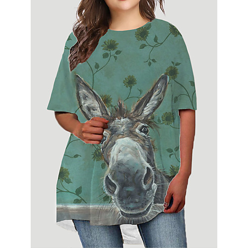 

Women's Plus Size Dresses T Shirt Dress Tee Dress Short Mini Dress Half Sleeve Graphic Animal Print Basic Fall Green XL XXL 3XL 4XL 5XL / Holiday
