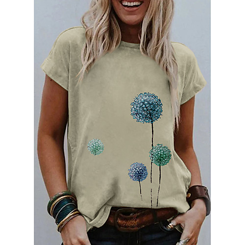 

Women's T shirt Graphic Dandelion Flower Print Round Neck Tops Basic Basic Top Light Green