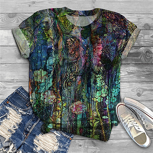 

Women's Plus Size Print Graphic Butterfly T shirt Large Size Crewneck Short Sleeve Basic Tops XL XXL 3XL Blushing Pink Big Size