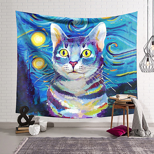 

Wall Tapestry Art Decor Blanket Curtain Hanging Home Bedroom Living Room Decoration Polyester Cat Starry Night
