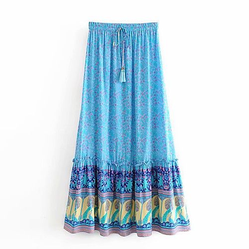 

Women's Casual / Daily Theme Party Vintage Boho Skirts Floral Graphic Ruffle Print Blue Blushing Pink