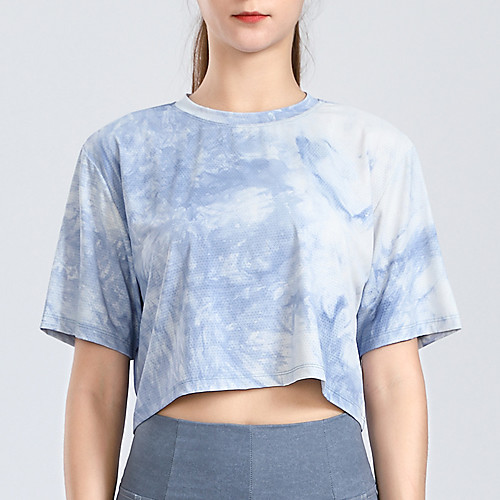 

Women's Short Sleeve Running Shirt Tee Tshirt Top Athletic Athleisure Nylon Breathable Quick Dry Moisture Wicking Yoga Fitness Gym Workout Running Training Sportswear Tie Dye Normal Black Blue Green