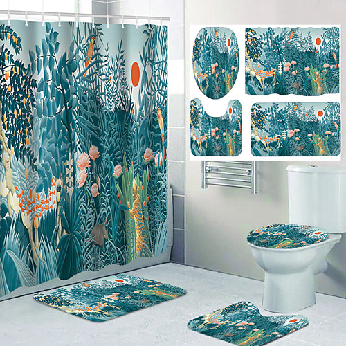 

Bathroom Waterproof Shower Curtain and Cushion Four-piece Set Modern Polyester New Design