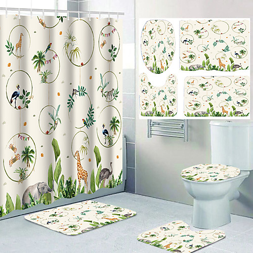 

Four-piece Set of Waterproof Shower Curtain and Hook Cushion for Bathroom Casual Decoration