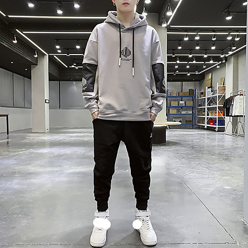 

Men's Sweatpants Hoodie Jacket Color Block Front Zipper Hoodie Spandex Color Block Sport Athleisure Hoodie Pants Long Sleeve Breathable Comfortable Everyday Use Street Casual Daily / 2pcs / pack