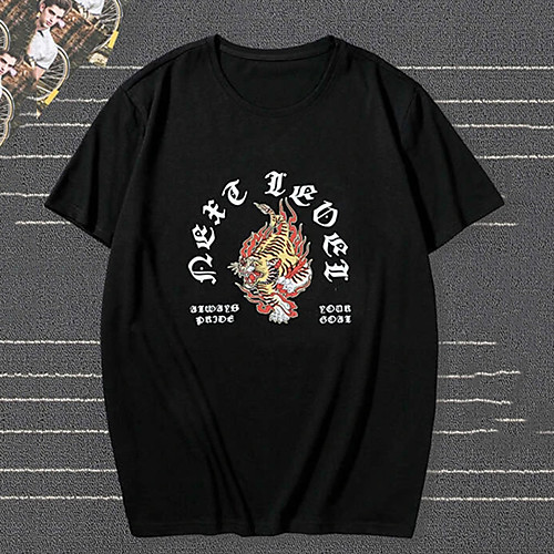 

Men's Tee T shirt Hot Stamping Graphic Prints Tiger Animal Print Short Sleeve Casual Tops 100% Cotton Basic Designer Big and Tall Black
