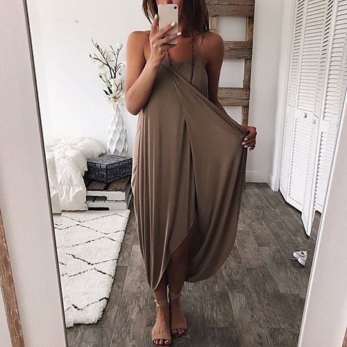 

Women's Strap Dress Maxi long Dress pea green Blue White Black Brown Sleeveless Solid Color Summer Casual 2022 S M L XL 2XL 3XL