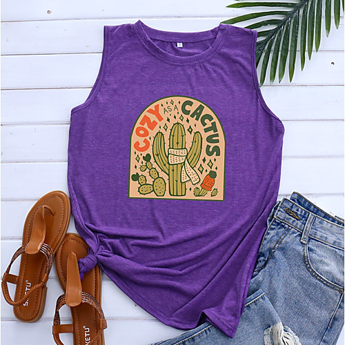 

Women's Tank Top Graphic Letter Print Round Neck Tops Basic Basic Top Blue Purple Light gray
