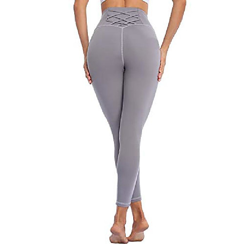 

women's high waist leggings yoga pants waisted bandage workout tummy control leggings 4 way stretch legging gray