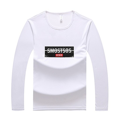 

Men's T shirt Other Prints Letter Plus Size Print Long Sleeve Casual Tops Simple White