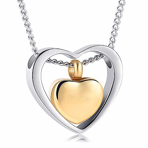 

yinplsmemory cremation ashes jewelry double heart urn necklace for ashes keepsake memorial pendant urn lockets for ashes for loved one(silver and gold)