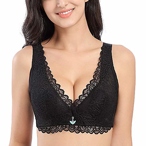 

women's underwire full figure bra sexy lace bra plus size full coverage padded bra for ladies-black-40c