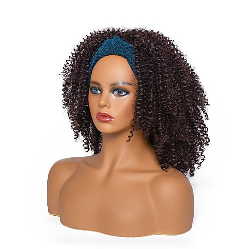 

headscarf wig european and american women's dark brown medium-length and small curly hair high-temperature silk chemical fiber headgear factory wholesale