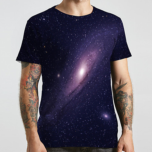 

Men's Unisex Tee T shirt 3D Print Galaxy Graphic Prints Plus Size Print Short Sleeve Casual Tops Basic Designer Big and Tall Navy Blue