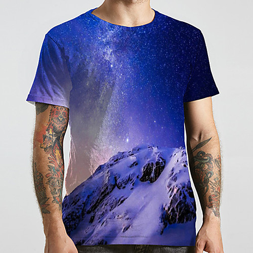 

Men's Unisex Tee T shirt 3D Print Galaxy Graphic Prints Plus Size Print Short Sleeve Casual Tops Basic Designer Big and Tall Blue