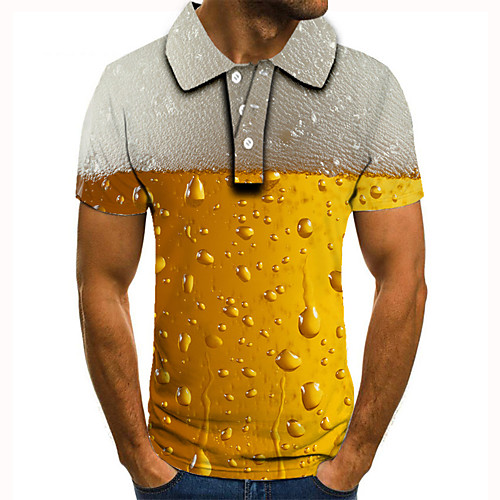 

Men's Golf Shirt Tennis Shirt 3D Print Graphic Prints Beer Collar Street Casual Button-Down Short Sleeve Tops Casual Fashion Cool Yellow / Sports