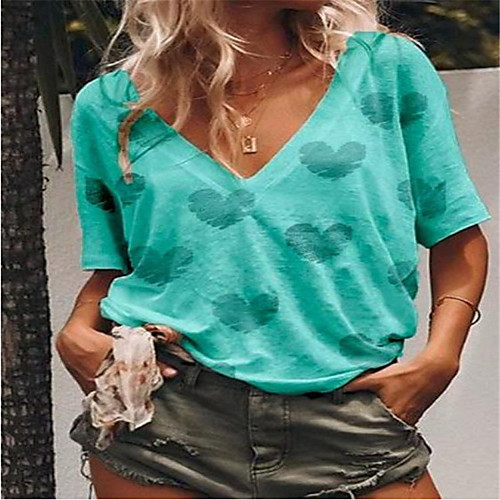 

Women's T shirt Heart V Neck Tops Basic Basic Top White Blue Yellow